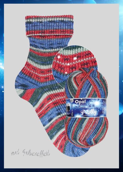 Opal ~ Pretty 11281 ~ SPARKLE YARN ~ red, gray, and blue